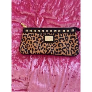 Betsey Johnson Betseyville Leopard Print Wristlet Clutch Gold Studs Cool Girl